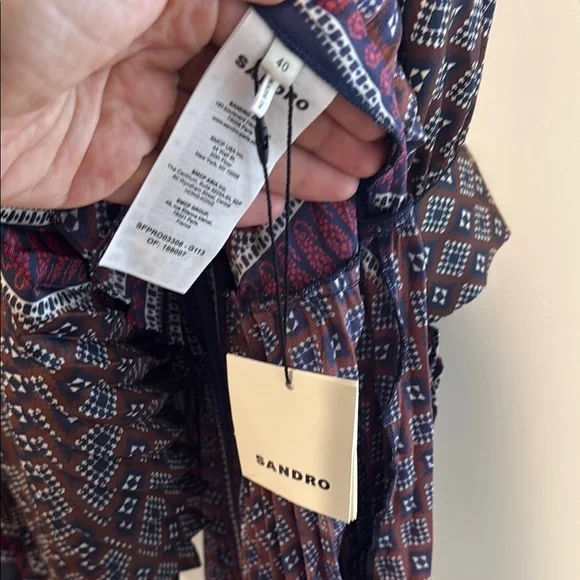 Sandro Blue and Red Pleated Long Sleeve Shirt Dress size 40 - Picture 4 of 7